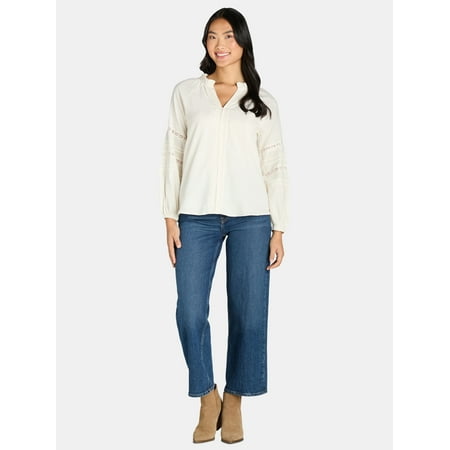 The Pioneer Woman Cotton Lace Trim Peasant Blouse, Women’s, Sizes S-3X