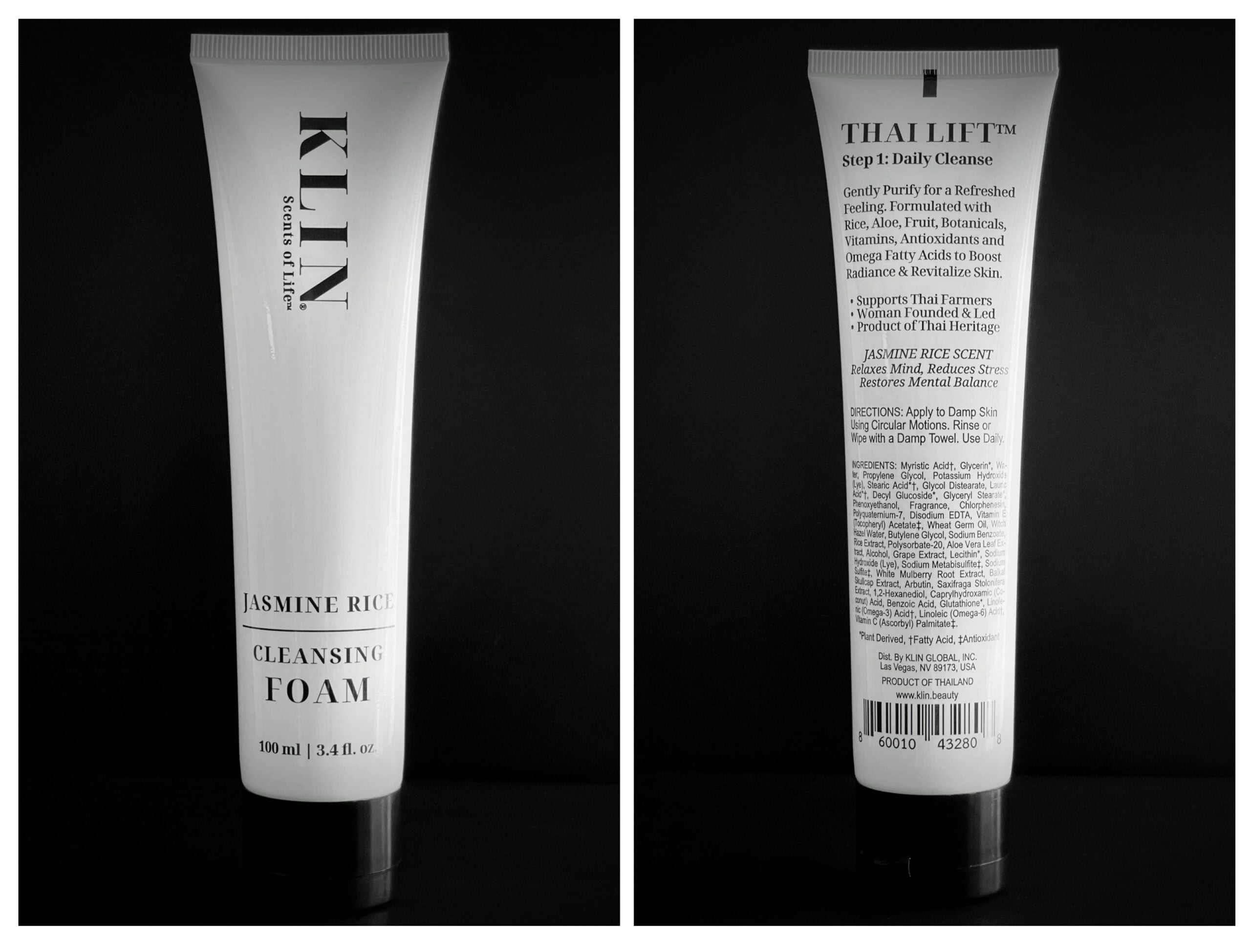 KLIN Jasmine Rice CLEANSING FOAM | SCRUB | LOTION Skincare Set - Thai Lift™ Step 1 - 3 (100ml/3.4 fl oz, 114g/4 oz, 100ml/3.4 fl oz )