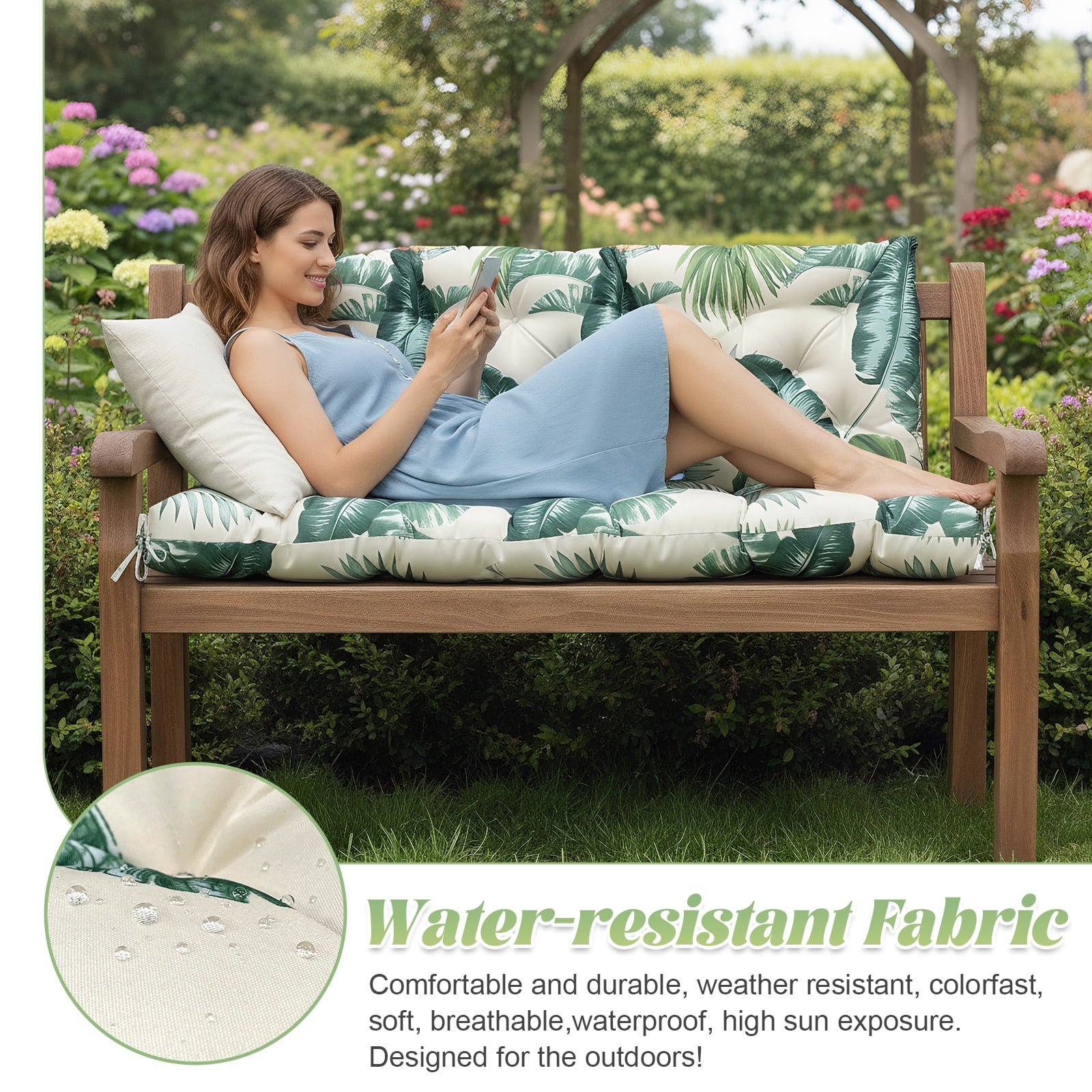 Eurhowing Outdoor Bench Cushion Waterproof, 48"x40"x4" Thick Patio Swing Chair Cushions with Ties, All-Weather High Density Foam Seat Pad for Porch Garden Furniture, Hawaiian