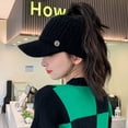 thumbnail image 3 of Autumn Winter Knitting Baseball Hat Women Empty Top Extended Brim Knitting Hat Outdoor Sports Golf Ponytail Hat, 3 of 8