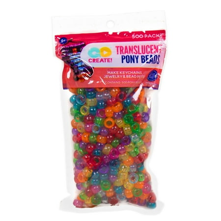 Go Create Translucent Plastic Multi-Color Pony Beads, 9mm 500 Pieces