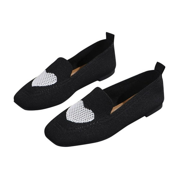 Tao Tao Women's Fashionable Comfortable Walking Shoes Lightweight Non Slip Casual Work Shoes Breathable Flat Sole Shoes Love Heart Prints Shoes Black 41