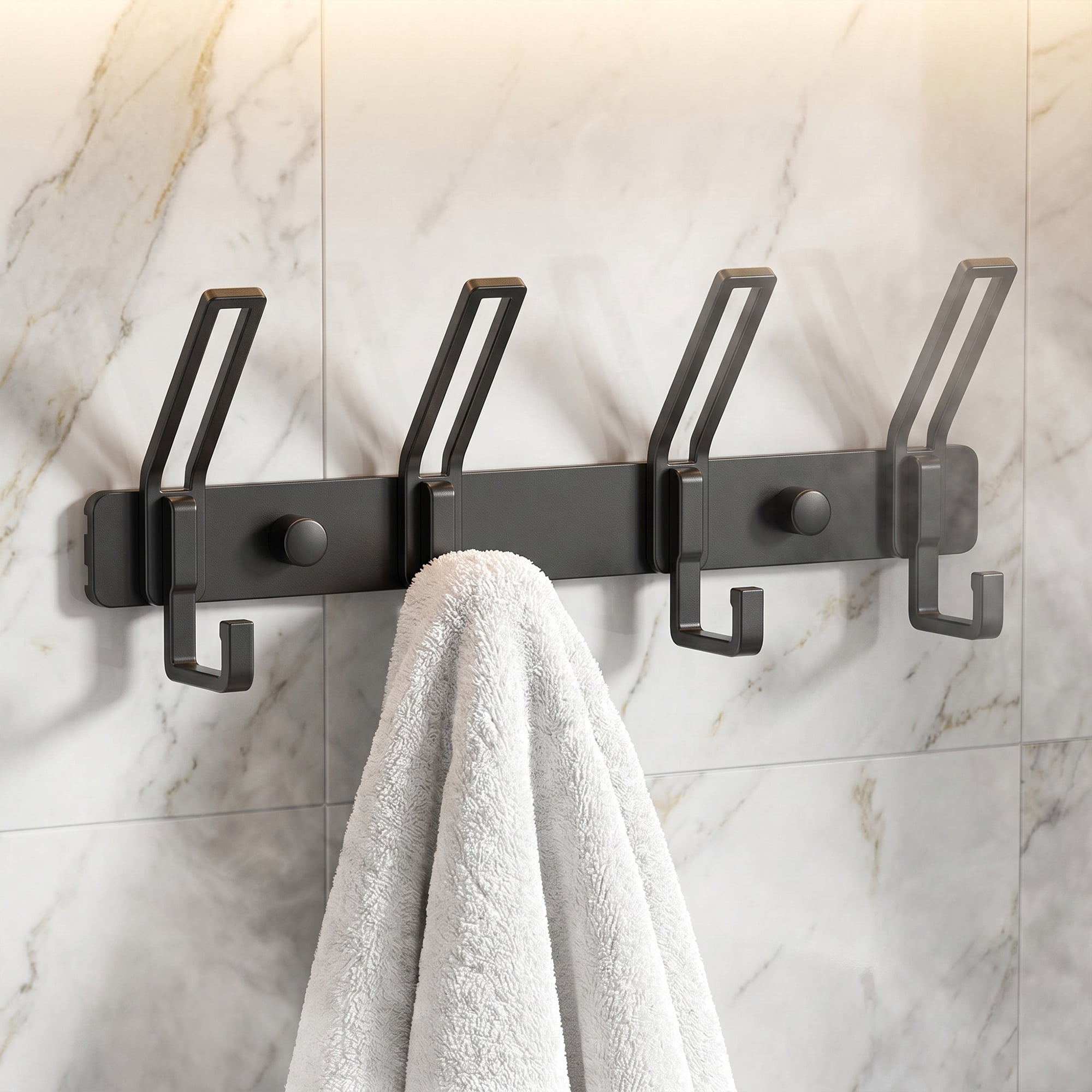 Unique Bargains Wall Mount Coat Rack Hook for Bathroom Organization Black 4 Hooks