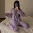 thumbnail image 1 of Pijama de manga larga con estampado de gofres para primavera, otoño e invierno, para mujer, con cara sonriente, cuello redondo, holgado, para el hogar, 1 of 6