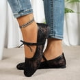thumbnail image 4 of FRSASU Women's Floral Embroidered Mesh Ballet Flats with Adjustable Ankle Strap Casual Comfort Shoes for Ladies Black, 4 of 7
