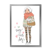 Designart 'My Cute Dog Cute Girl With Dog' Shabby Chic Framed Art Print