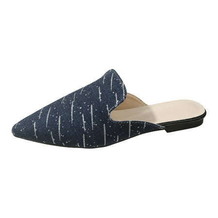 

Mnyotv Summer Shoes for Women 2024 Ladies Casual Cowboy Pointed Toe Wrap Toe Flat Bottom Large Size Sandals Slippers Casual Shoes Navy 37