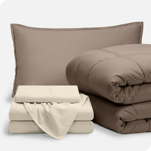Bare Home Ensemble 5 Pcs Bed-in-a-Bag - Très Grand Simple, Taupe avec Ensemble de Draps Sable