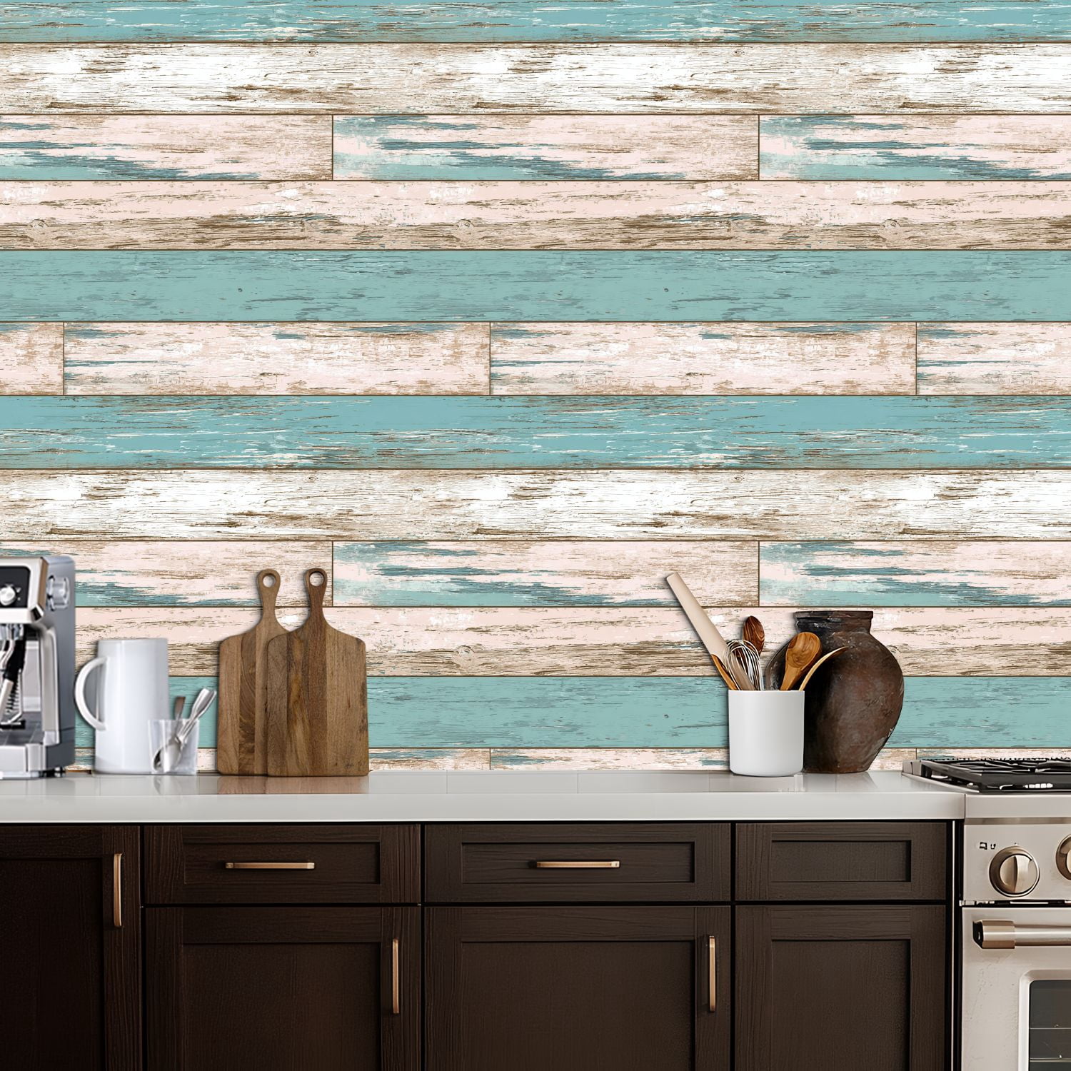Peel and Stick Wallpaper Distressed Rustic Wooden Planks Soft Pastel Colors Wall Mural 17.7in x 9.8ft Self Adhesive Removable Wall Paper Renter Friendly Wallpaper for Nursery Bedroom Cabinets