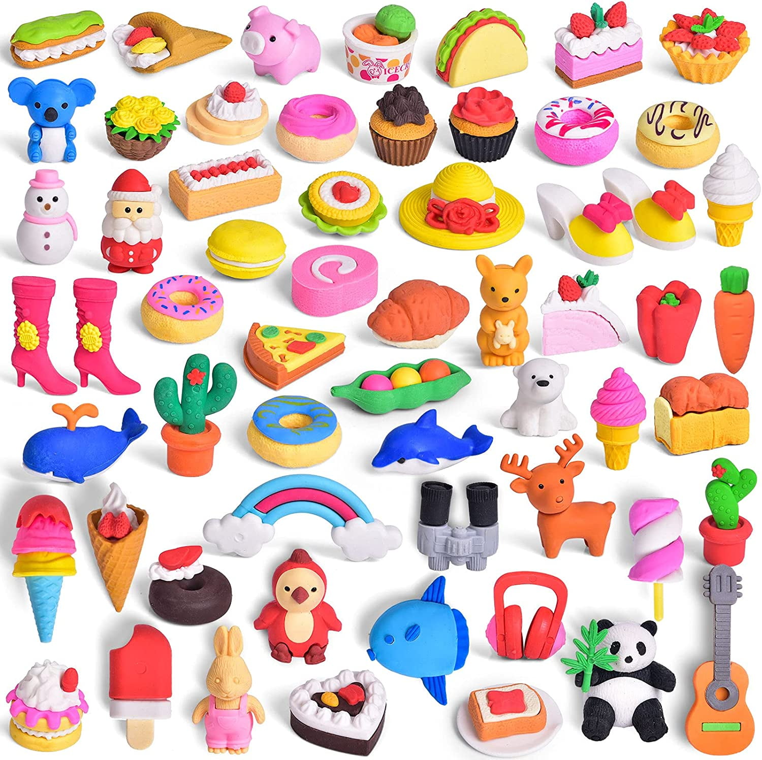 50PCS Cute Erasers Toys Students Rainbow Color Pencil Eraser for Stationery Gift 