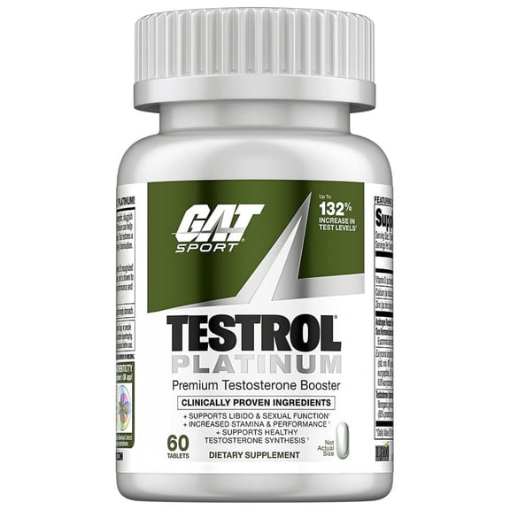 Test Booster for Men by GAT Sport, Testrol Platinum, Stamina Libido Testosterone Boost, Boron, Vitamin D, Zinc, 60 Tablets