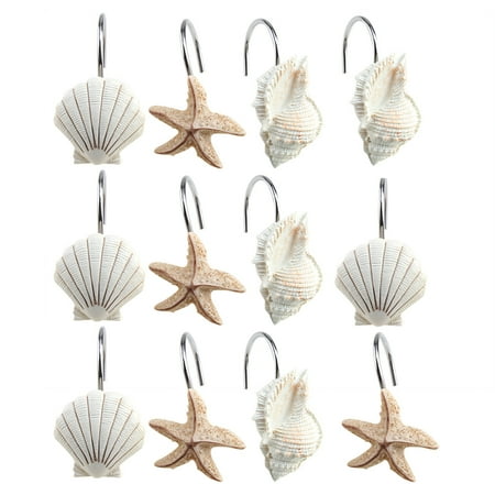 Agptek 12pcs Shower Curtain Hooks Bathroom Home Fashions Seashell