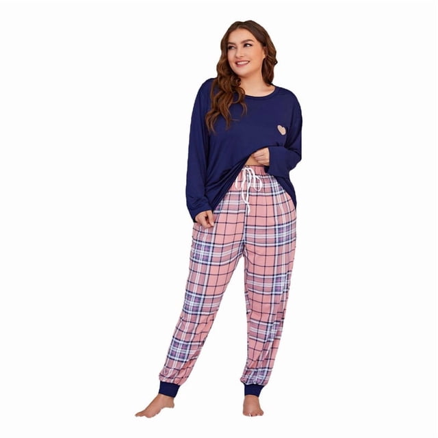 Conjunto de pijama Love Print de manga larga para mujer