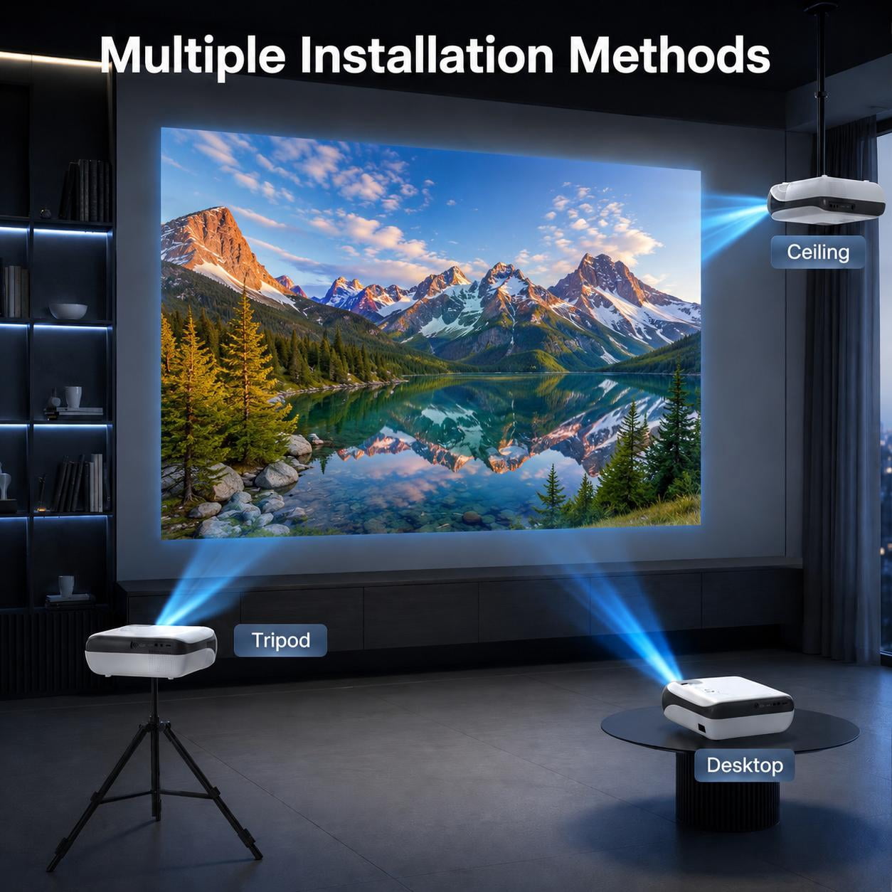 Groview Native 1080P Projector, Supported 4K Movie Projector with WiFi & Bluetooth, Electric Focus & Auto Keystone, 350 ANSI Full HD Outdoor Projector Compatible with HDMI/USB/AV