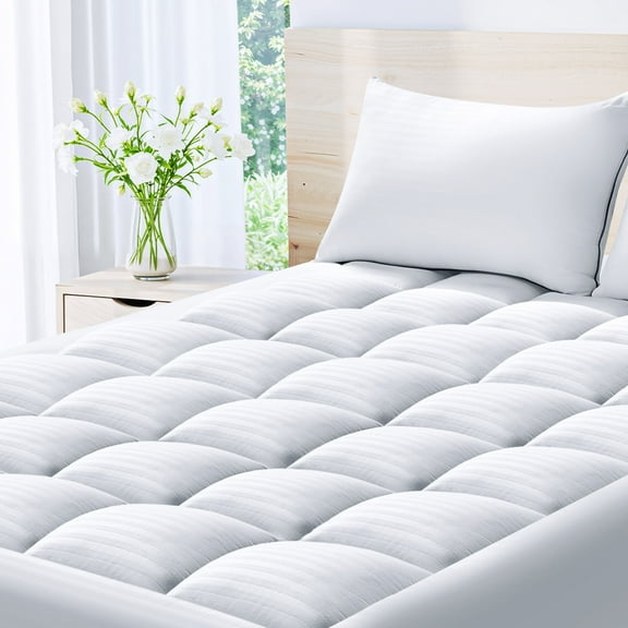 WISHEAD Queen Mattress Topper, Quilted Cooling Mattress Pad , Soft Breathable Pillow Top Mattress Protector, 8-21" Deep Pocket, Machine Washable, Back Pain Relief, White