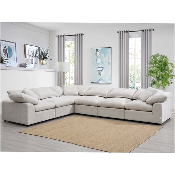 JERFIT Modern 6-Piece Modular Sectional Sofa Set with Linen Upholstery, Reversible Chaise, and Pillow Top Armrests for Living Room