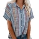 thumbnail image 1 of Camisas con botones para mujer, cuello en V, rayas, manga corta, bolsillo frontal, blusas casuales de verano, blusas para el trabajo, uso diario, 1 of 5