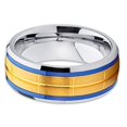 thumbnail image 2 of Tungsten Wedding Band Yellow Gold Tungsten Ring with Blue Inlay Tungsten Carbide Ring 8mm (6), 2 of 3