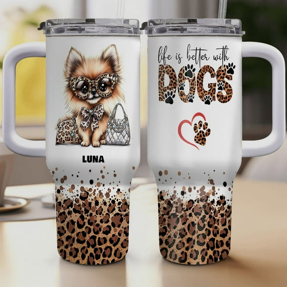 Personalized Dog Tumbler with Pomeranian Dog’s Name – Custom Travel Coffee Cup 40oz, Travel Coffee Cup, Gift for Mother's day, Father's day, Christmas kc56ch
