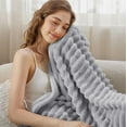 thumbnail image 3 of Textured Faux Fur Throw Blanket for Couch Reversible Plush Warm Fleece Fluffy Blanket Decorative Soft Plush Thick Fuzzy Faux Rabbit Fur Warm Blanket for Bedroom Living Room (Grey, 50"x60"), 3 of 5