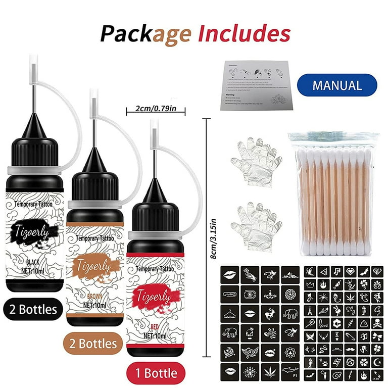 Jagua Gel Temporary Tattoo Kit for Women Men Kids Tattoo Supplies Freehand Full Kit 3 Colors Ins 5 Bottles Unisex