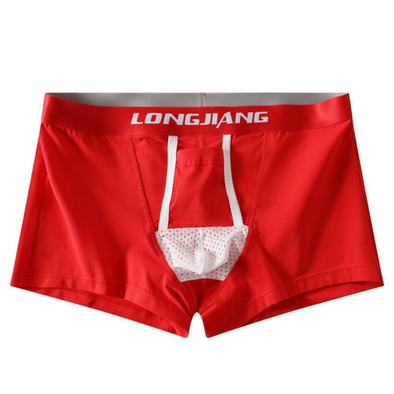 Zynviq Red Underwear Men Separate Pouch Cotton Knit Breathable Open Fly Soft Boxer Briefs Men Underpants,M