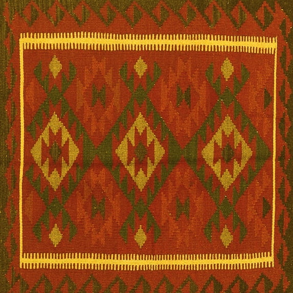 Ahgly Company Indoor Square Oriental Yellow Traditional Area Rugs, 8' Square