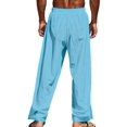 thumbnail image 4 of TANBOM Men's Wide-Leg Straight Casual Pants Drawstring Side Buttons Blue 1-Pack L, 4 of 4