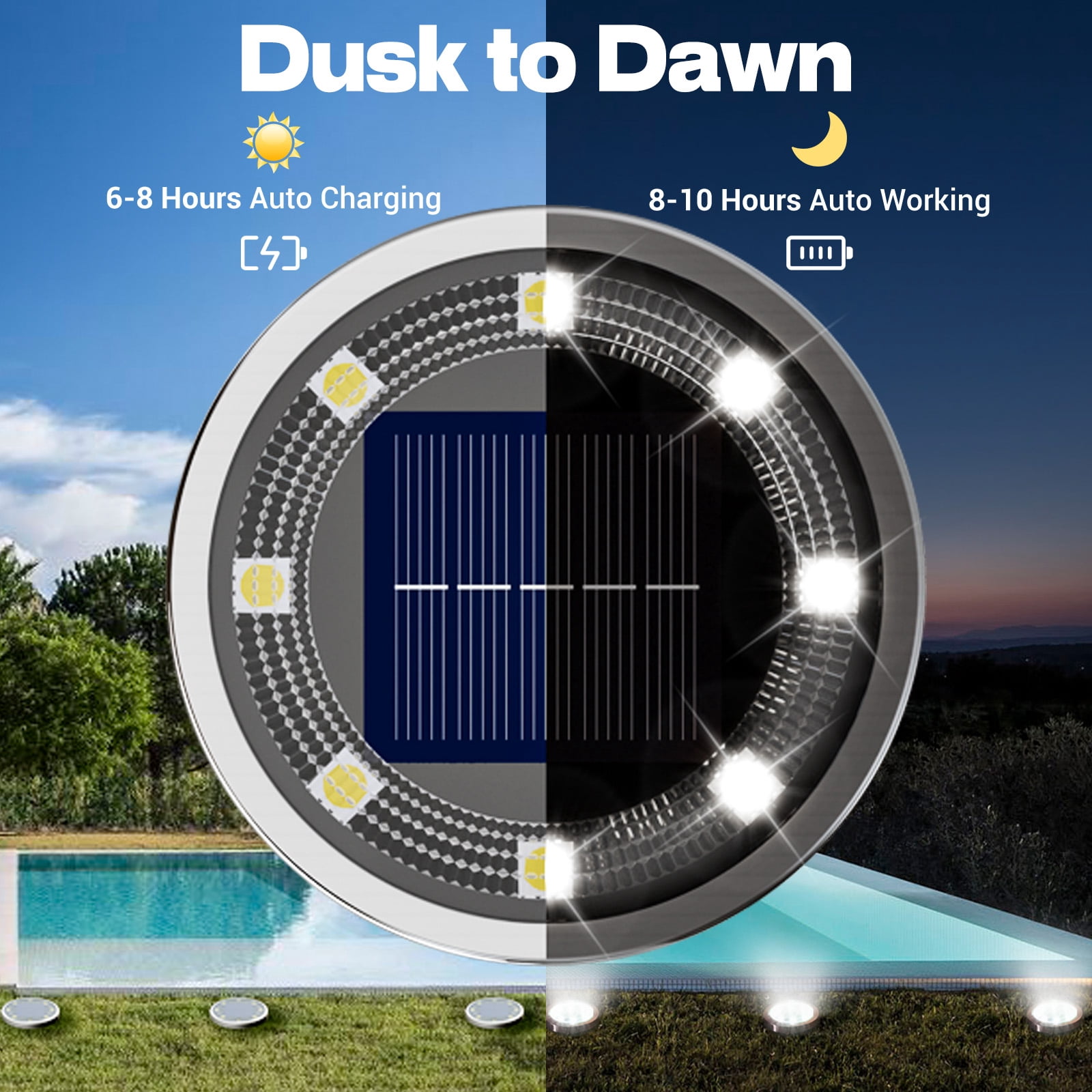 12 Pack Solar Ground Lights,8LED Solar Lights Outdoor Garden IP44, Pathway Lights Solar Powered in-Ground Lights, Disk Lights Landscape Lighting for Lawn Patio Yard Driveway, Cool White