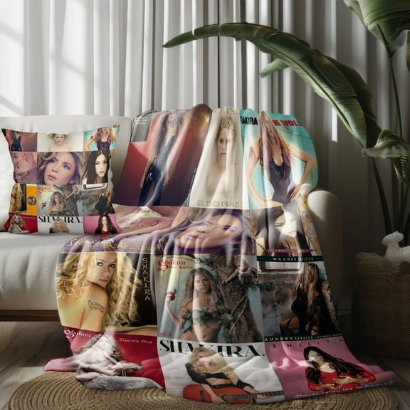 Throw Blanket and Pillowcase Set of 2，Shakira Thin Bed Couch Decor Kids Adult Nap Micro Fleece Fuzzy Blankets Bedroom Car All Season Birthday Gifts