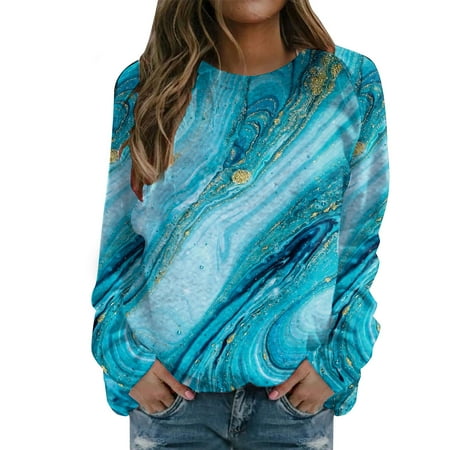 

Yuwegr Women Color Print Loose Pullover Tops Round Neck Casual T Shirt Long Sleeve Sweatshirt Light Lingerie Set