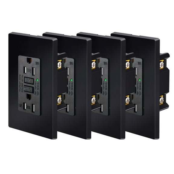 Black GFCI Outlet 15Amp 4PK,Nineleaf Black Outlets Receptacles,GFI Electrical Outlet with LED Indicator,Weather Resistant WR,Ground Fault Circuit Interrupters,120V,Wall Plates and Screws Included,ETL