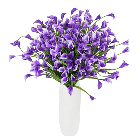 Coolmade 10pcs Purple Red Flowers Artificial Calla Lily Silk Flowers 14" for Home Kitchen & Wedding