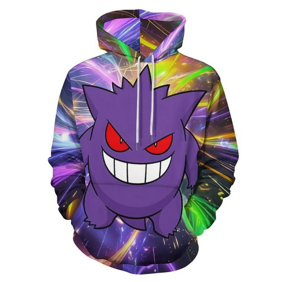 Gengar Hoodies for Men Women 3D Print Pullover Novelty Hooded Sweatshirt Hoodies with Big Pockets S