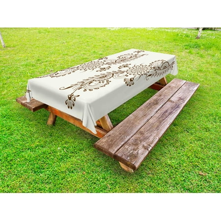 

Henna Outdoor Tablecloth Abstract Floral Elements South Asian Mehndi Style Oriental Design Soft Color Scheme Decorative Washable Fabric Picnic Table Cloth 58 X 84 Inches Cream Brown by Ambesonne