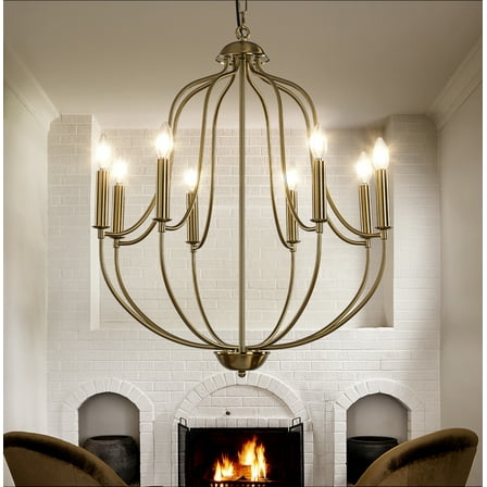 26'' 8-Light Modern Brass Mid-Century Modern Candelabra Chandelier Vintage Candle Pendant Light For Living Room Dining Room And Entryway