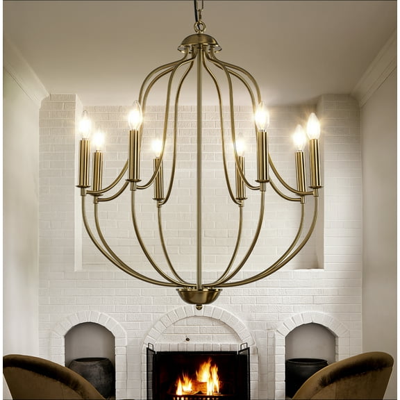 26'' 8-Light Modern Brass Mid-Century Modern Candelabra Chandelier Vintage Candle Pendant Light For Living Room Dining Room And Entryway