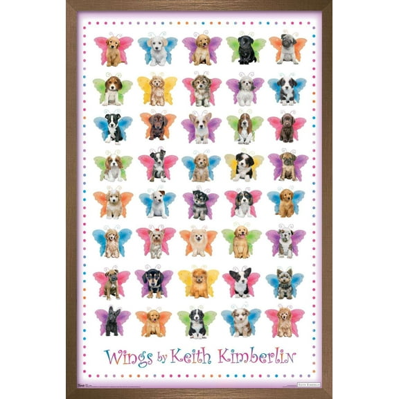 Keith Kimberlin - Puppies with Butterfly Wings Wall Poster, 22.375" x 34", Framed