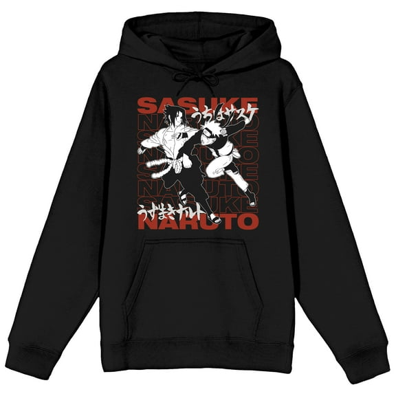 Naruto Shippuden Naruto & Sasuke Kanji Women's Black Hooded Sweatshirt-Medium