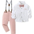 thumbnail image 2 of ZOEREA Toddler Baby Boy Suit Clothes Gentleman Wedding Outfits Long Sleeve Dress Shirt + Suspender Pants + Bowtie 1-5T, 2 of 7