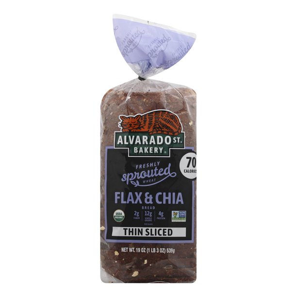 Alvarado St. Bakery Thin Sliced Sprouted Wheat Flax and Chia Bread, 19 Ounce 6 per case