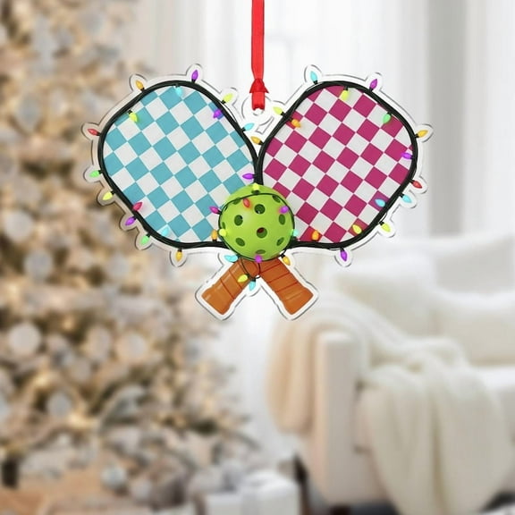ViciArt Pickleball Paddle Ornament, Holiday Tree Decoration, Acrylic or Wood, 3mm, Colorful Christmas Lights