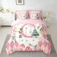 thumbnail image 2 of Manfei Teens Xmas Tree Fairy Bedding Comforter Set 7 Pieces, Cartoon Monogrammed C Full Bedding Set, Pink Christmas Plaid Reversible Fitted Sheet Flat Sheet, Breathable Home Decor, 2 of 7