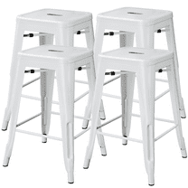 Alden Design 24″ Counter-Height Metal Backless Stackable Bar Stools with Protective Foot Pads, Set of 4, White