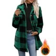 thumbnail image 5 of Hzzrkos Women Casual Loose Plaid Button Down Lapel Collar Long Sleeve Fleece Lined Shacket Jacket Warm Winter Outerwear Coat Fashion Button Front Shirt Jacket Army Green XL, 5 of 9