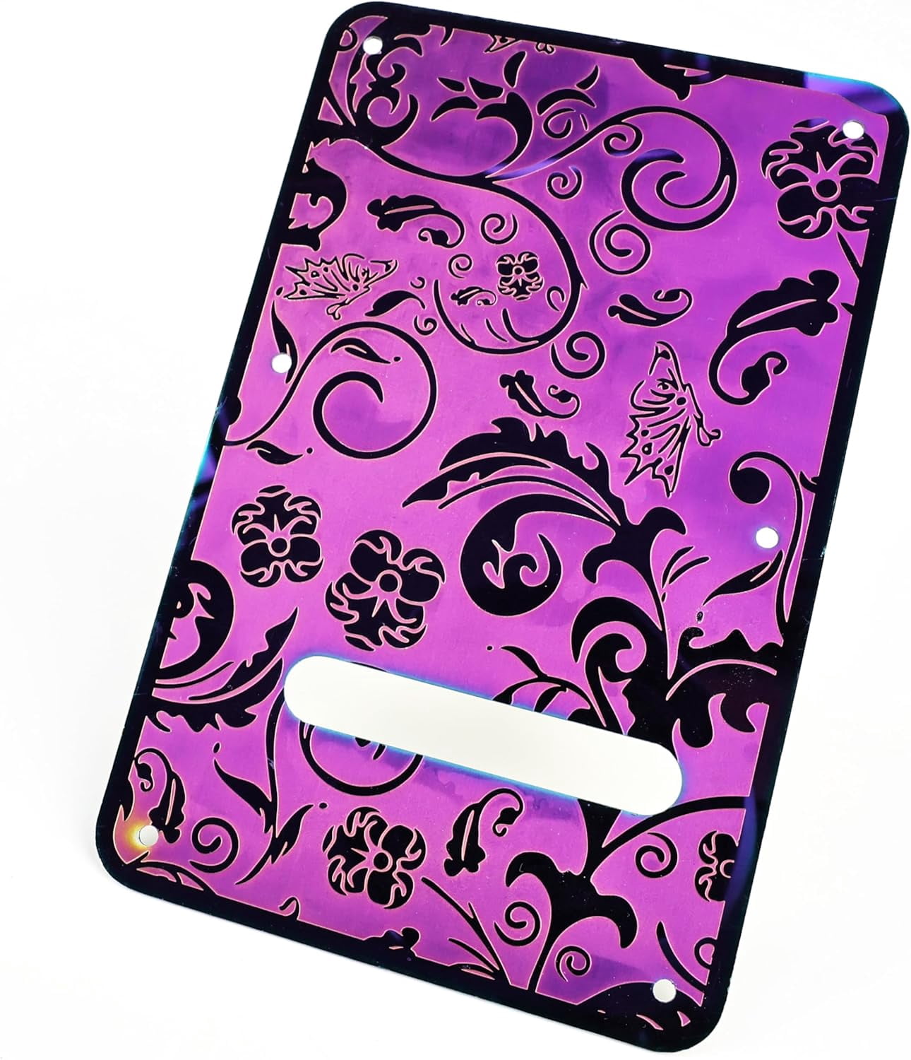 Stainless Steel Guitar Back Plate 6 holes Engraved Metal Trem Tremolo Cover Electric Guitar Back Cover Plate Compatible with USA/Mexican Standard FD Strat ST Replacement Parts (Purple)