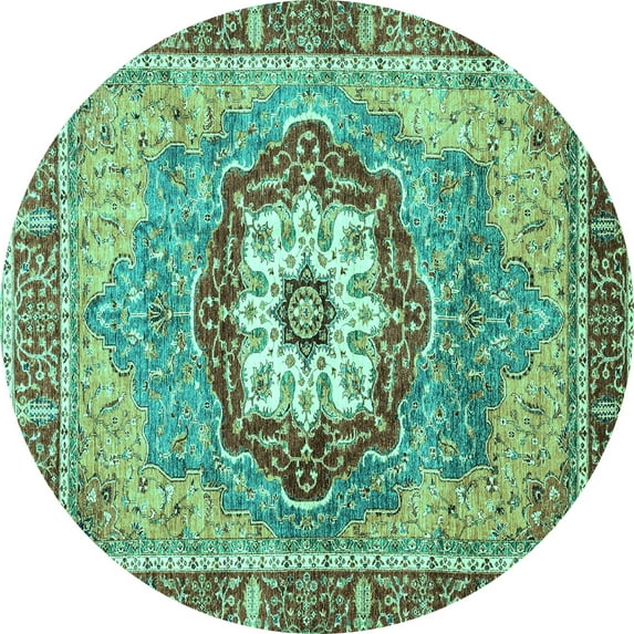 Ahgly Company Indoor Round Abstract Turquoise Blue Modern Area Rugs, 7' Round
