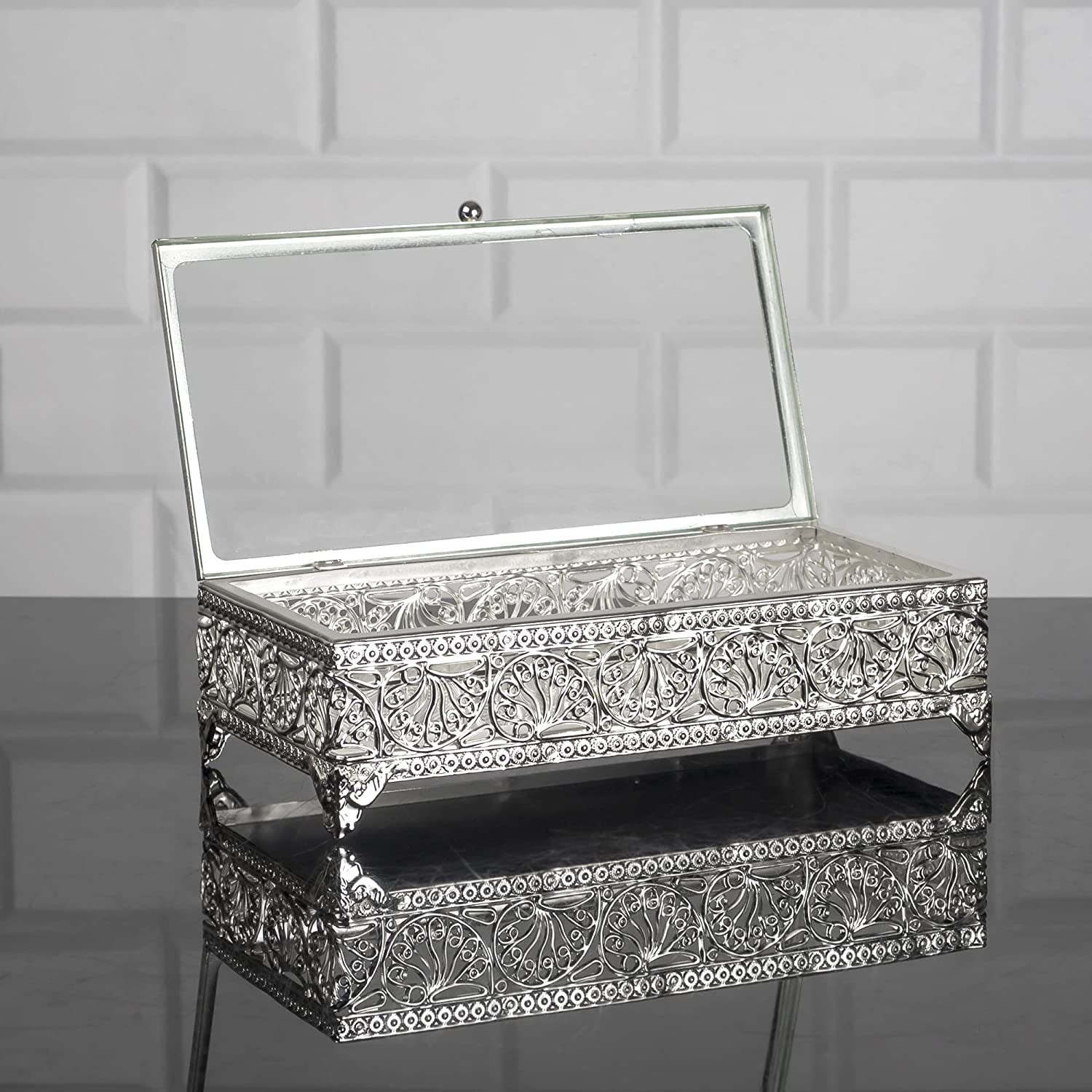 HAKAN Handmade Fancy Keepsake Boxes, Vintage Gold Jewelry Box, Metal Display Cases with Clear