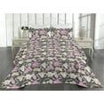 thumbnail image 2 of Ambesonne Floral Quilted Bedspread Set 3 Pcs, Vintage Lily Flowers Bloom, King, Grey Pink and Peach, 2 of 4
