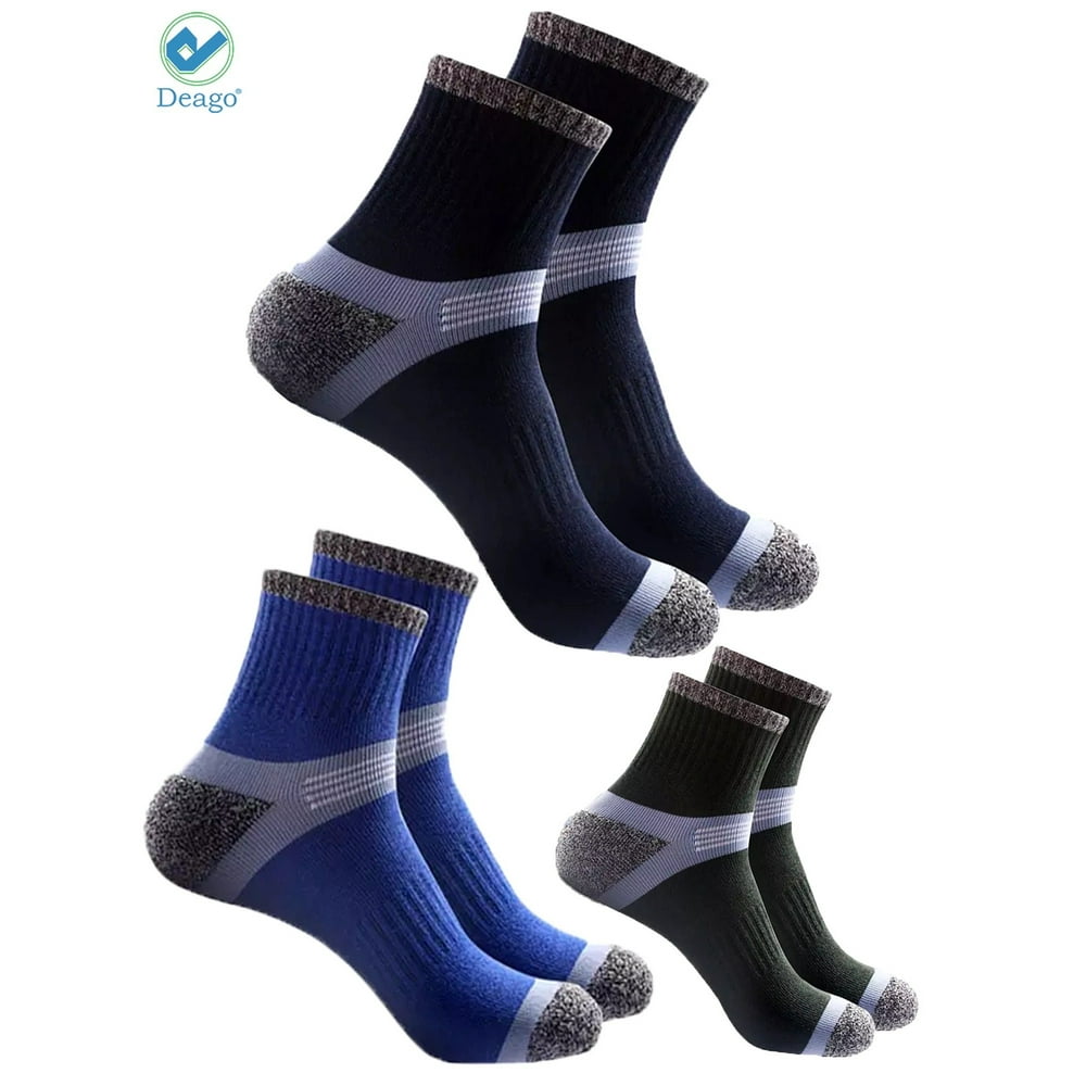 Deago - Deago 3 Pairs Men's Cotton Cushion Crew Socks Moisture Wicking ...